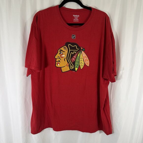 Chicago Blackhawks Shaw NHL Shirt Men's 2XL Red Short Sleeve Crew Neck Reebok - Picture 1 of 7